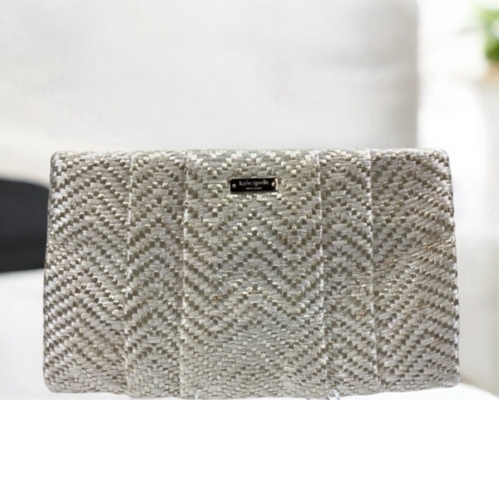 Kate Spade Metallic “Straw” NY Framed Clutch Storybook Two Peas Pod Lining NWOT